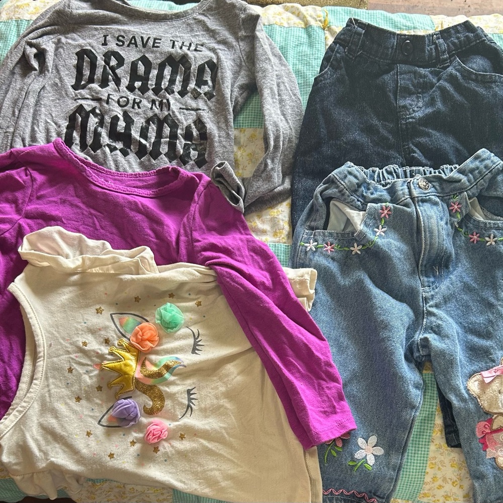 Kids' Graphic Tees and Denim Pants Set